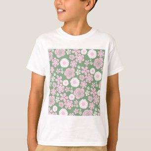 T-shirt Vert rose blanc rétro Y2K les années 70 Fleur Moti