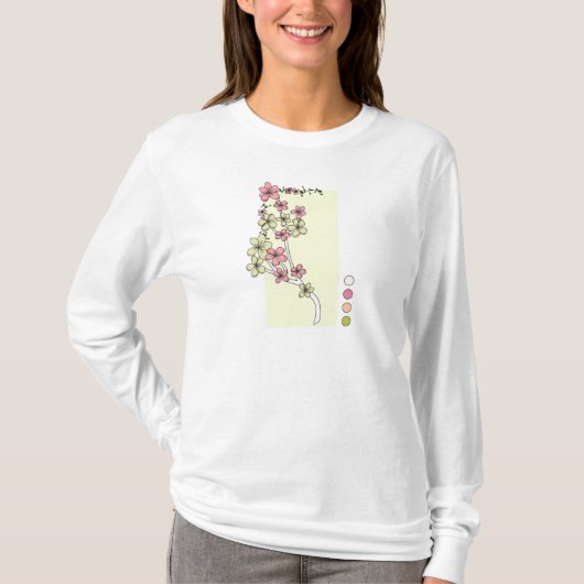 T-shirt vert rose Fleurs longues à manches (Devant)