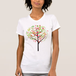T-shirt vert rouge et mignon oiseau
