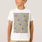 T-shirt Vert violet rétro Y2K Funky Hippie Flower Motif (Devant)
