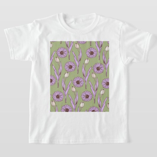T-shirt Vert violet rétro Y2K Funky Hippie Flower Motif (Poser)