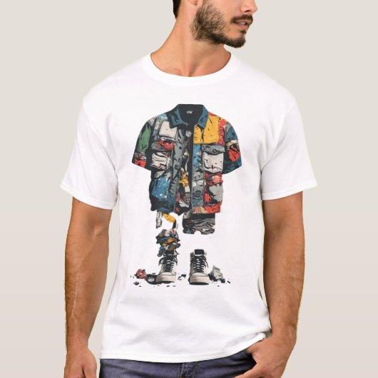T-shirt Veste utilitaire déconstruite en patchwork Streetw (Devant)