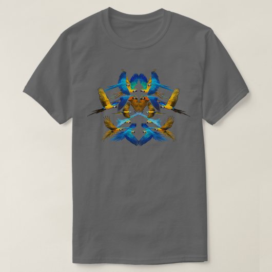 T-shirt Vestige de Macaws Bleus et Or avec fond noir (Design devant)