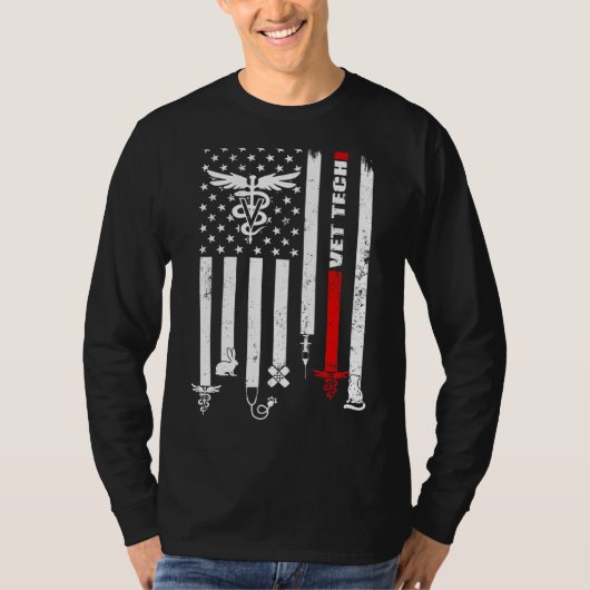 T-shirt Vet Tech Usa Flag Animaux de compagnie Technicien (Devant)