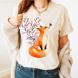 T-shirt Vêtements de renard rose mignon de cerisier en fle