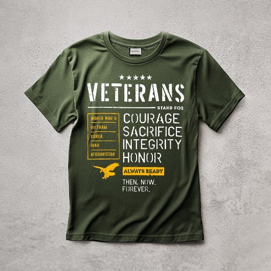 T-shirt Vétéran Courage Sacrifice Intégrité Honneur