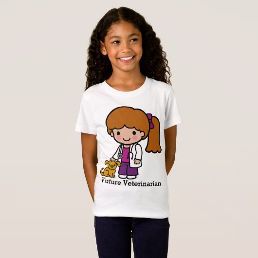 T-Shirt Vétérinaire mignonne fille avec chiot (Devant entier)