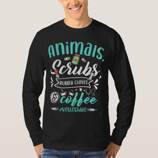 T-shirt Veterinary Technician Animals Scrubs And Coffee Ve (Devant)