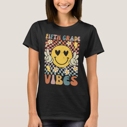 T-shirt Vibes 5e année 5e année Retro Enseignant 1er jour (Devant)