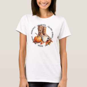 T-shirt Vibes D'Automne Cosy - Bottes, Épices Citrouilles,