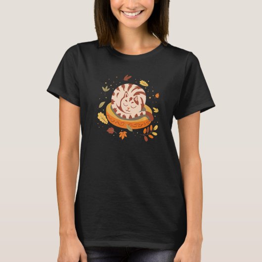 T-shirt Vibes d'automne Cute Kitten Sleeps Chat Automne Sa (Devant)