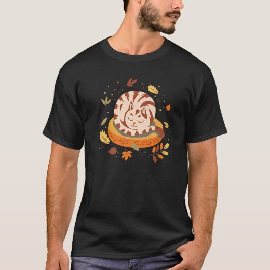 T-shirt Vibes d'automne Cute Kitten Sleeps Chat Automne Sa (Devant)