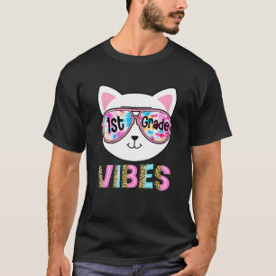 T-shirt Vibes de 1re année Retour à l'école Fille au chat