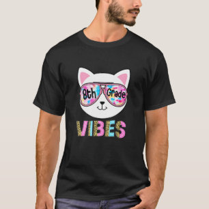 T-shirt Vibes de 8e année Retour à l'école Fille au chat I