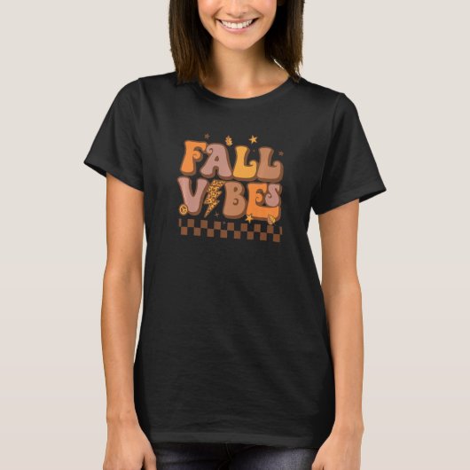 T-shirt Vibes de automne rétro Leopard Lightning Bolt Auto (Devant)