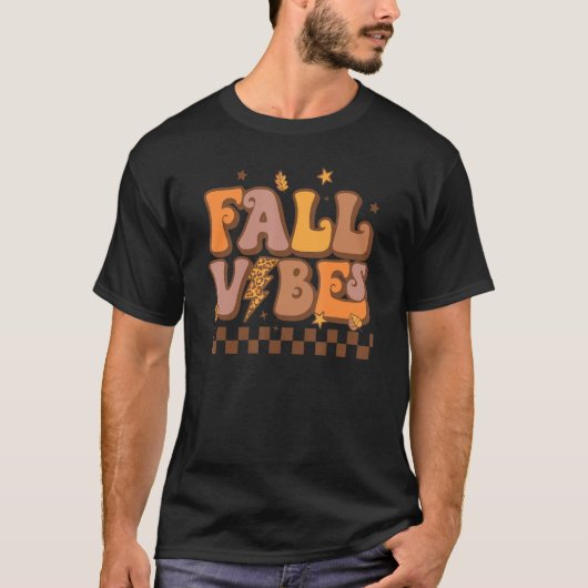 T-shirt Vibes de automne rétro Leopard Lightning Bolt Auto (Devant)