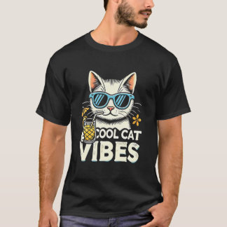 T-shirt Vibes de Chat Cool, Un Chat Tropical de Mode Chic