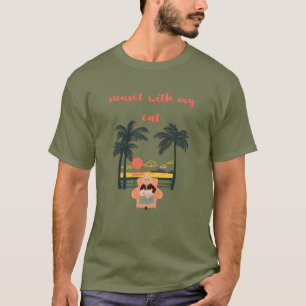 T-shirt vibes de chat vintage, coucher de soleil avec mon