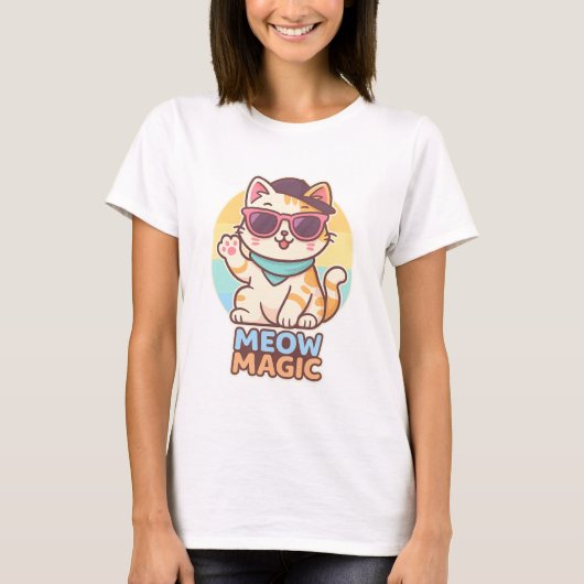 T-shirt Vibes de chats cool - Meow Magic Summer Tee" (Devant)