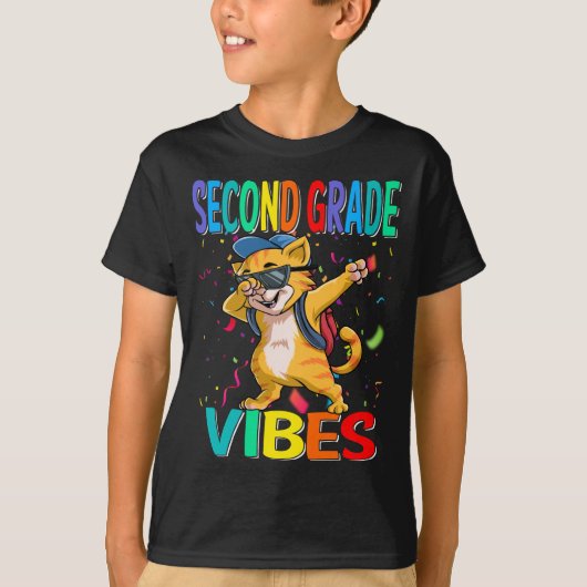 T-shirt Vibes De Deuxième Année Chat Retour À L'École T-sh (Devant)