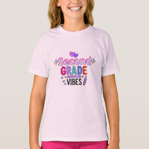 T-shirt Vibes de Deuxième Année Scolaire Filles Mignonnes