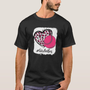 T-shirt Vibes de filles de softball rose Leopard Heart Me