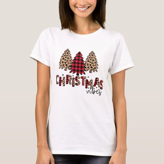 T-shirt Vibes de Noël avec plaid rouge (Devant)