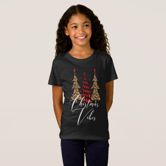 T-Shirt Vibes de Noël Buffalo Plaid Leopard Slim Christa (Devant entier)