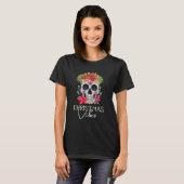T-shirt Vibes de Noël crâne avec fleurs (Devant entier)