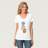 T-shirt Vibes de plage, Ananas avec lunettes de soleil Fem (Devant entier)