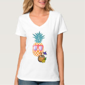 T-shirt Vibes de plage, Ananas avec lunettes de soleil Fem (Devant)