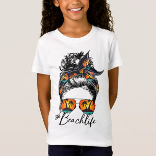 T-Shirt Vibes de plage Messy Bun Lunettes de soleil Été Lo