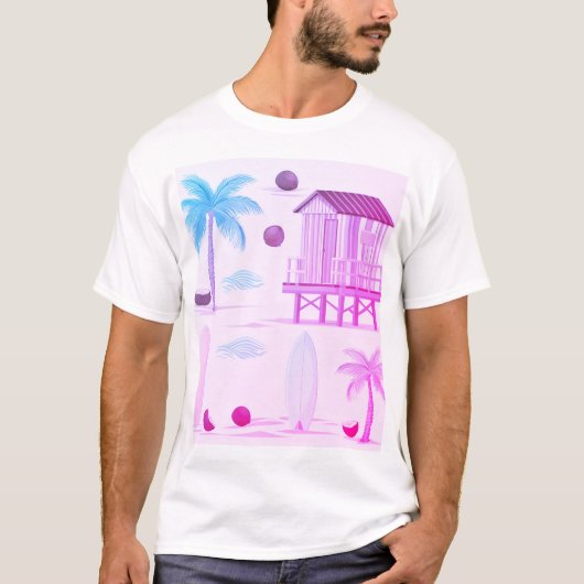T-shirt Vibes de plage tropicales : planches de surf, palm (Devant)