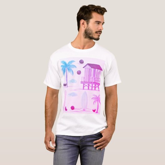 T-shirt Vibes de plage tropicales : planches de surf, palm (Devant entier)