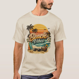 T-shirt Vibes de Plage Vintage Rétro Coucher de Soleil Tro