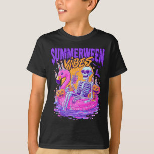 T-shirt Vibes de Summerween Flamant Rose squelette effraya