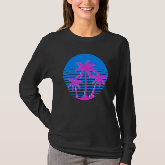 T-shirt Vibes d'été Art Tropical 80s Cocotier Palm Trees V (Devant)