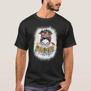 T-shirt Vibes d'été blanchies Messy Bun Watermelon été