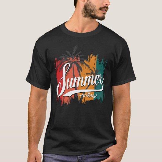 T-shirt Vibes d'été Coucher de soleil rétro et palmiers Ho (Devant)