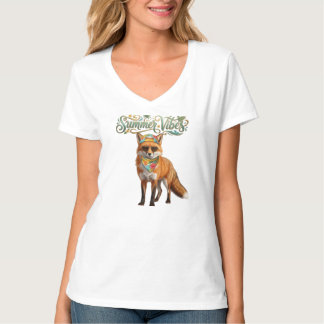 T-shirt Vibes d'été mignon renard rouge bandana bohème gra