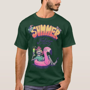 T-shirt Vibes d'été mignonnes E Boy E Girl Squelette Flama