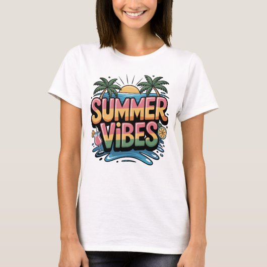 T-shirt Vibes d'été Plage tropicale (Devant)