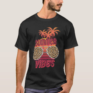 T-shirt Vibes d'été rétro Léopards Lunettes de soleil Palm