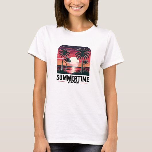 T-shirt Vibes d'été rétro magenta rouge soleil couchant pa (Devant)