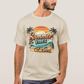 T-shirt Vibes d'été Rétro Plage Vintage Vacances Tropicale
