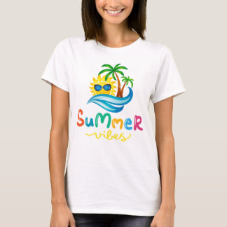 T-shirt Vibes d'été Soleil et palmiers femmes