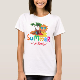 T-shirt Vibes d'été Soleil et palmiers femmes