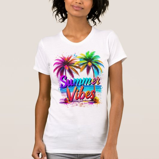 T-shirt Vibes d'été Tropical Rainbow Palm Tree Design (Devant)