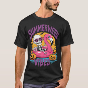 T-shirt Vibes d'étéween Squelette Flamant Rose Halloween e