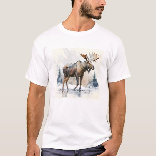 T-shirt Vibes d'hiver Aquarelle Moose (Devant)
